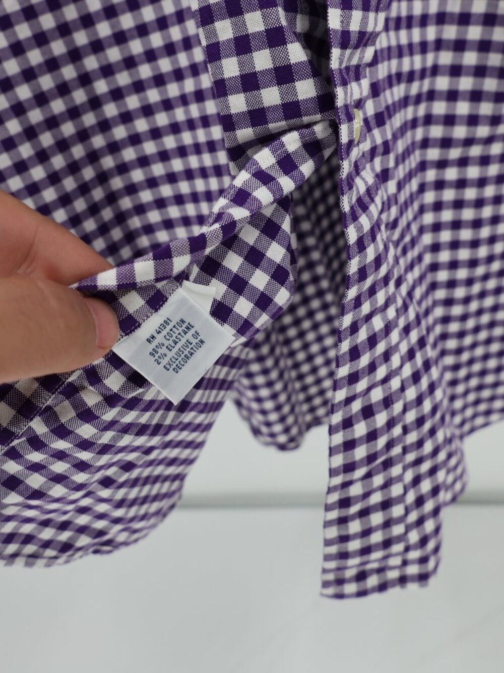 Ralph Lauren Shirt Mens 2XLT Stretch Oxford Check Long Sleeve Flesh pony purple - Picture 5 of 13